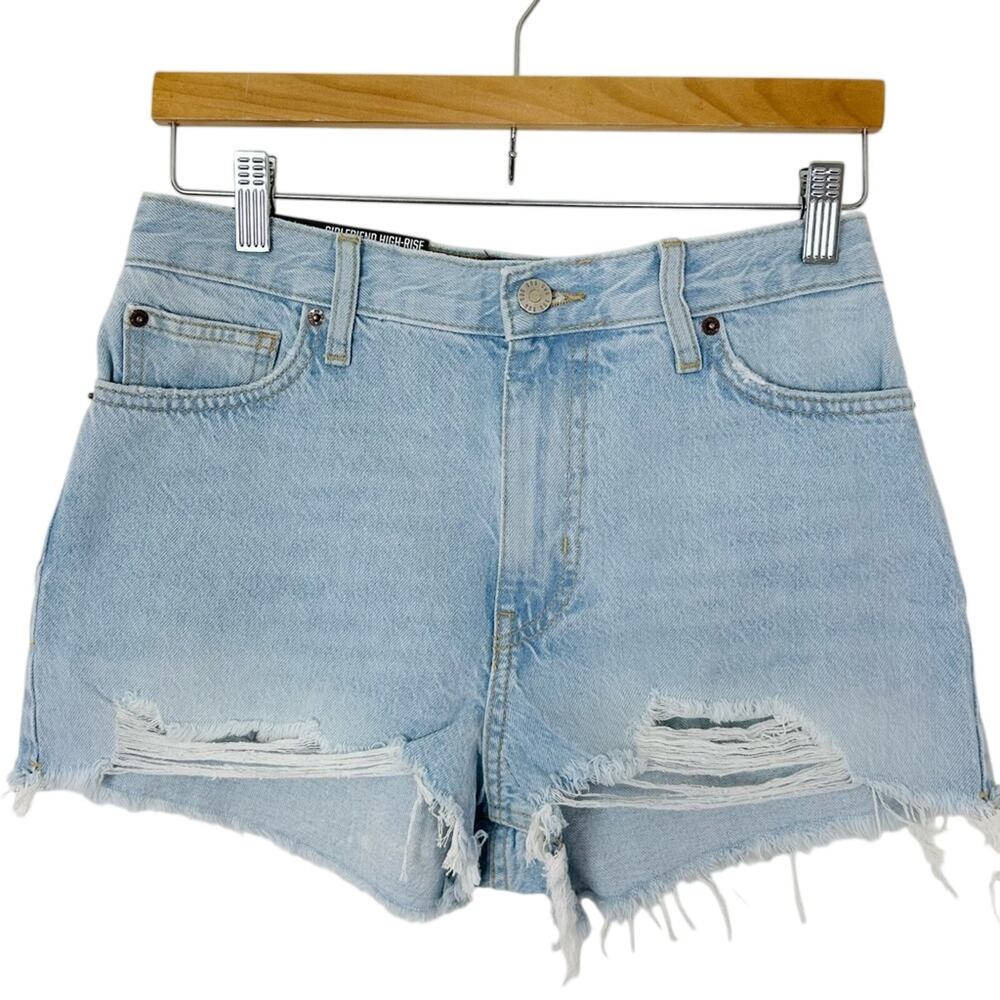 BDG High Waist Girlfriend Light Blue‎ Distressed Denim Shorts